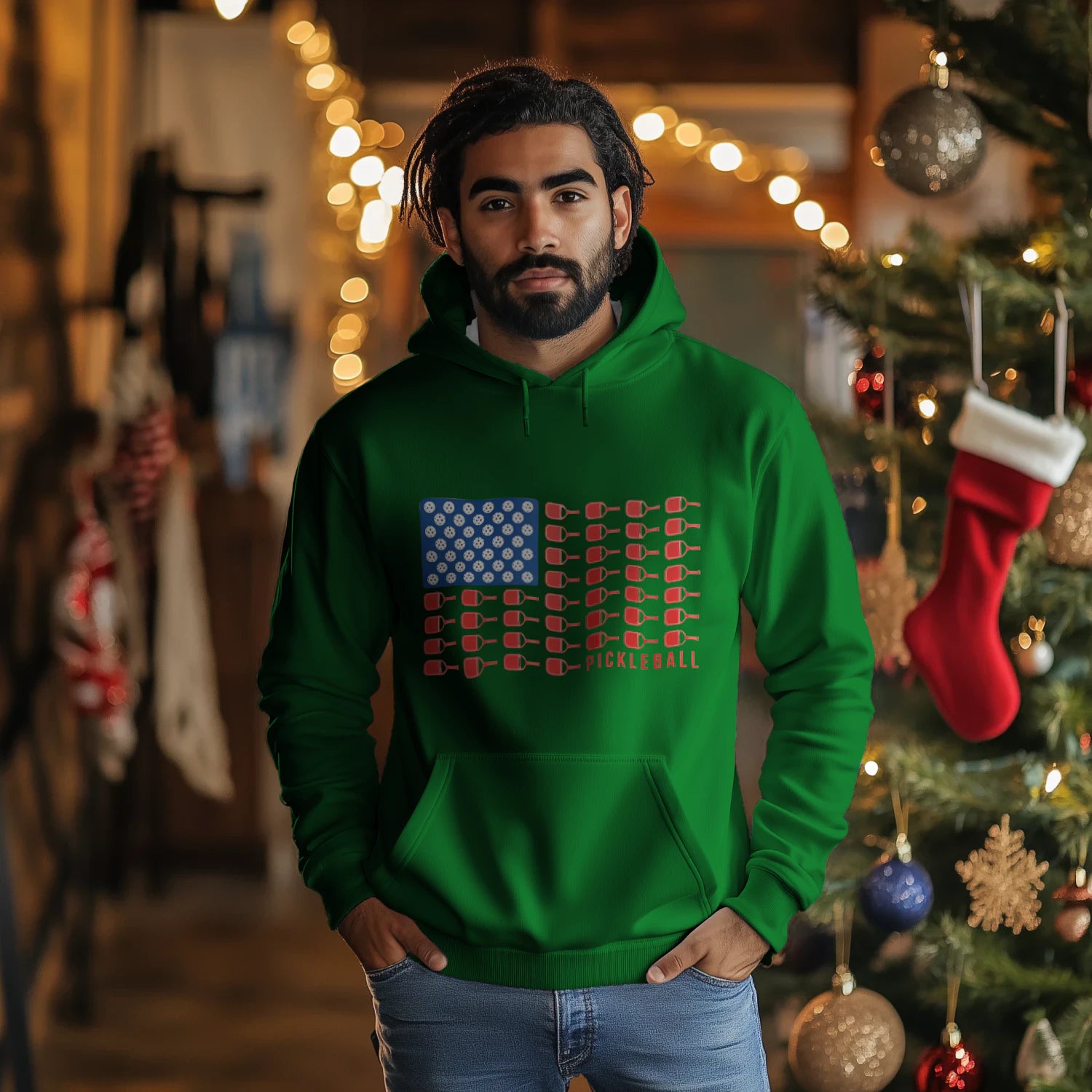 American Flag Pickleball Men’s Hoodie – Funny Gift