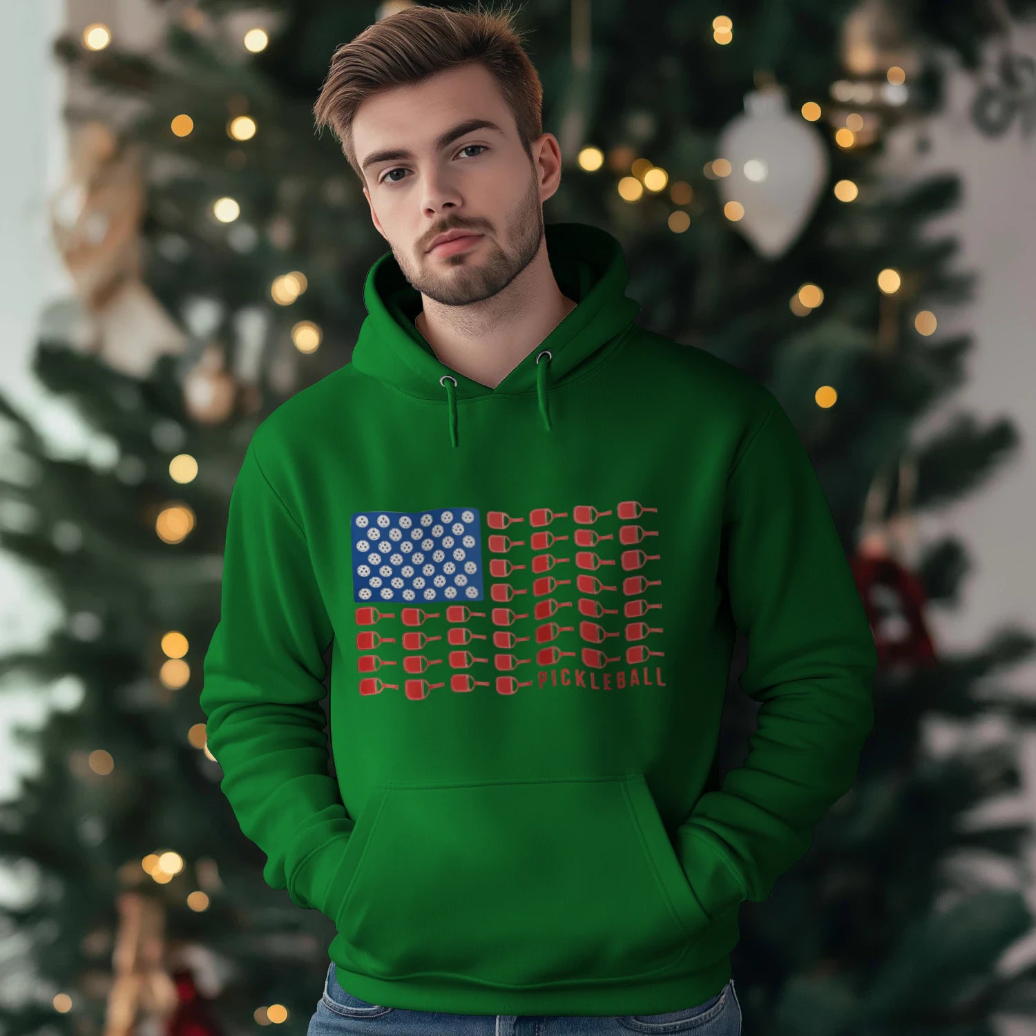 American Flag Pickleball Men’s Hoodie – Funny Gift