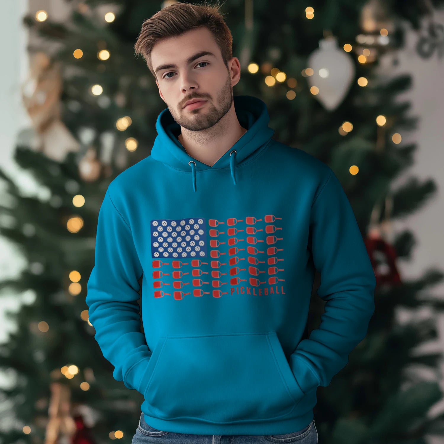 American Flag Pickleball Men’s Hoodie – Funny Gift