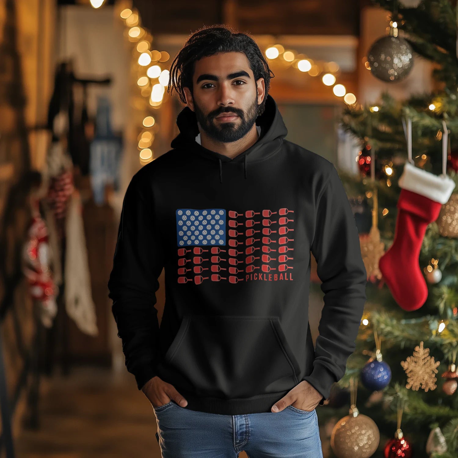 American Flag Pickleball Men’s Hoodie – Funny Gift