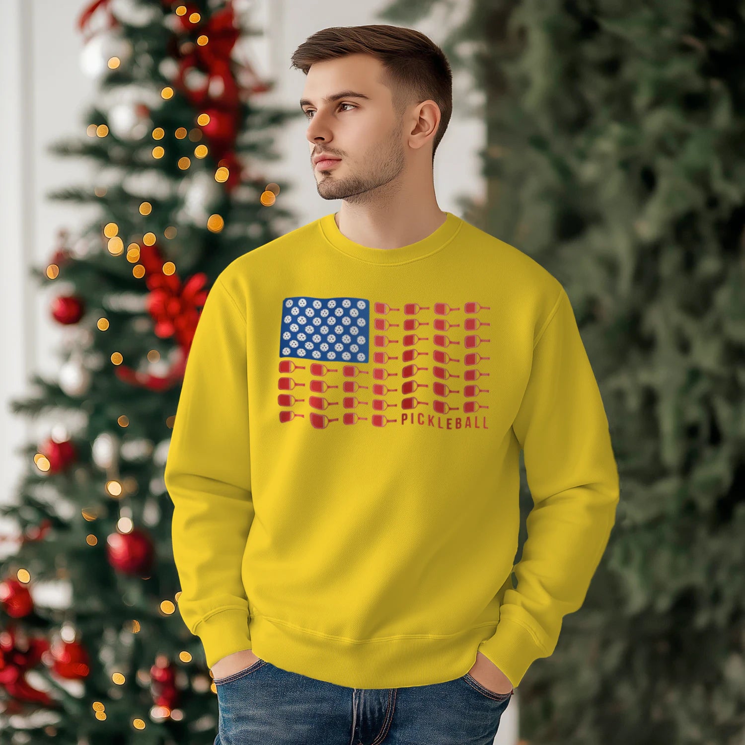 American Flag Pickleball Men’s Sweatshirt – Funny Gift