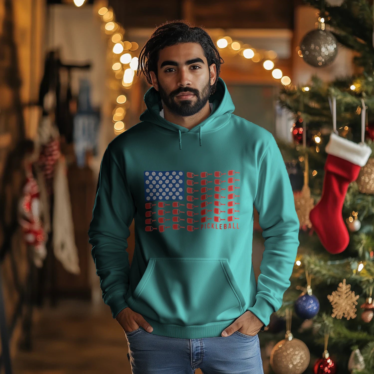 American Flag Pickleball Men’s Hoodie – Funny Gift