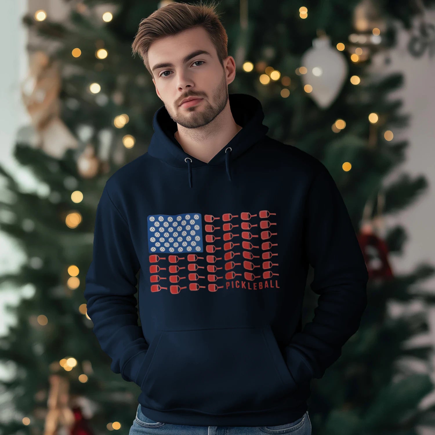 American Flag Pickleball Men’s Hoodie – Funny Gift