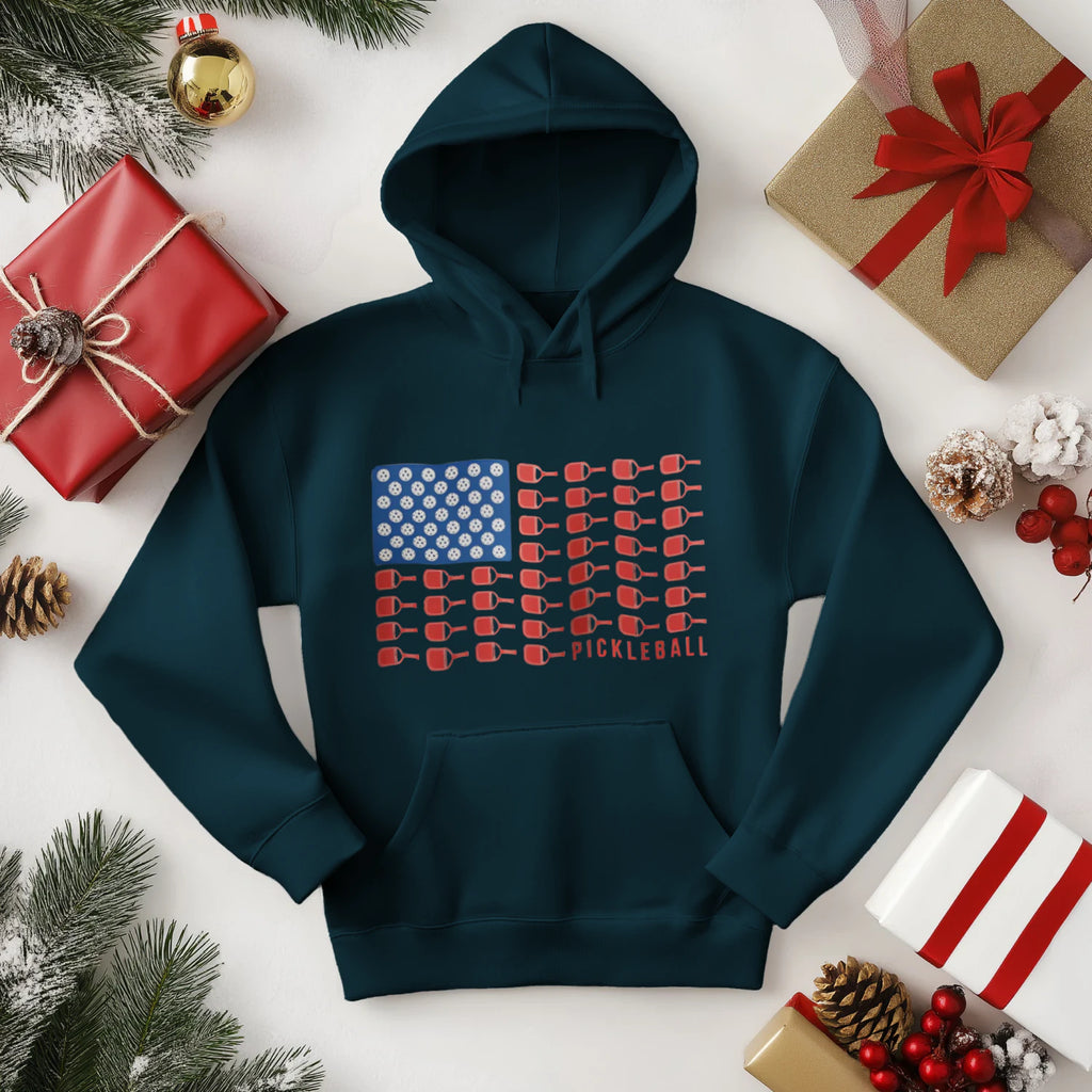 American Flag Pickleball Men’s Hoodie – Funny Gift