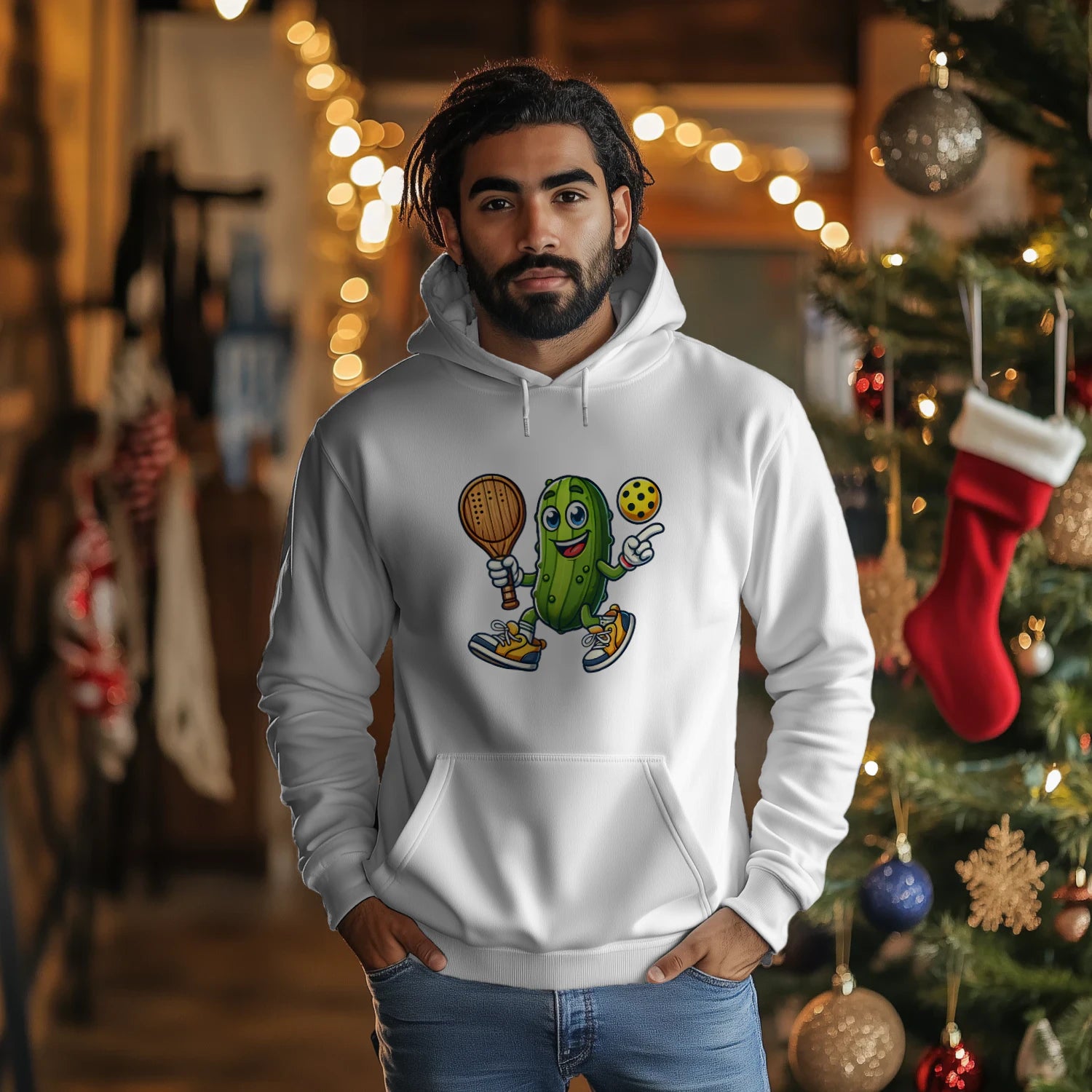 Funny Pickle Pickleball Player Cartoon Men’s Hoodie – Funny Gift