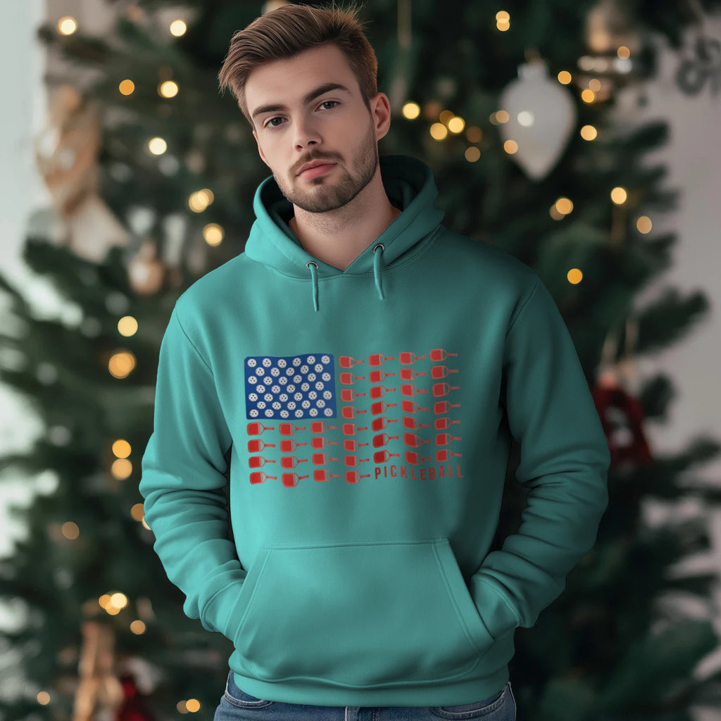 American Flag Pickleball Men’s Hoodie – Funny Gift