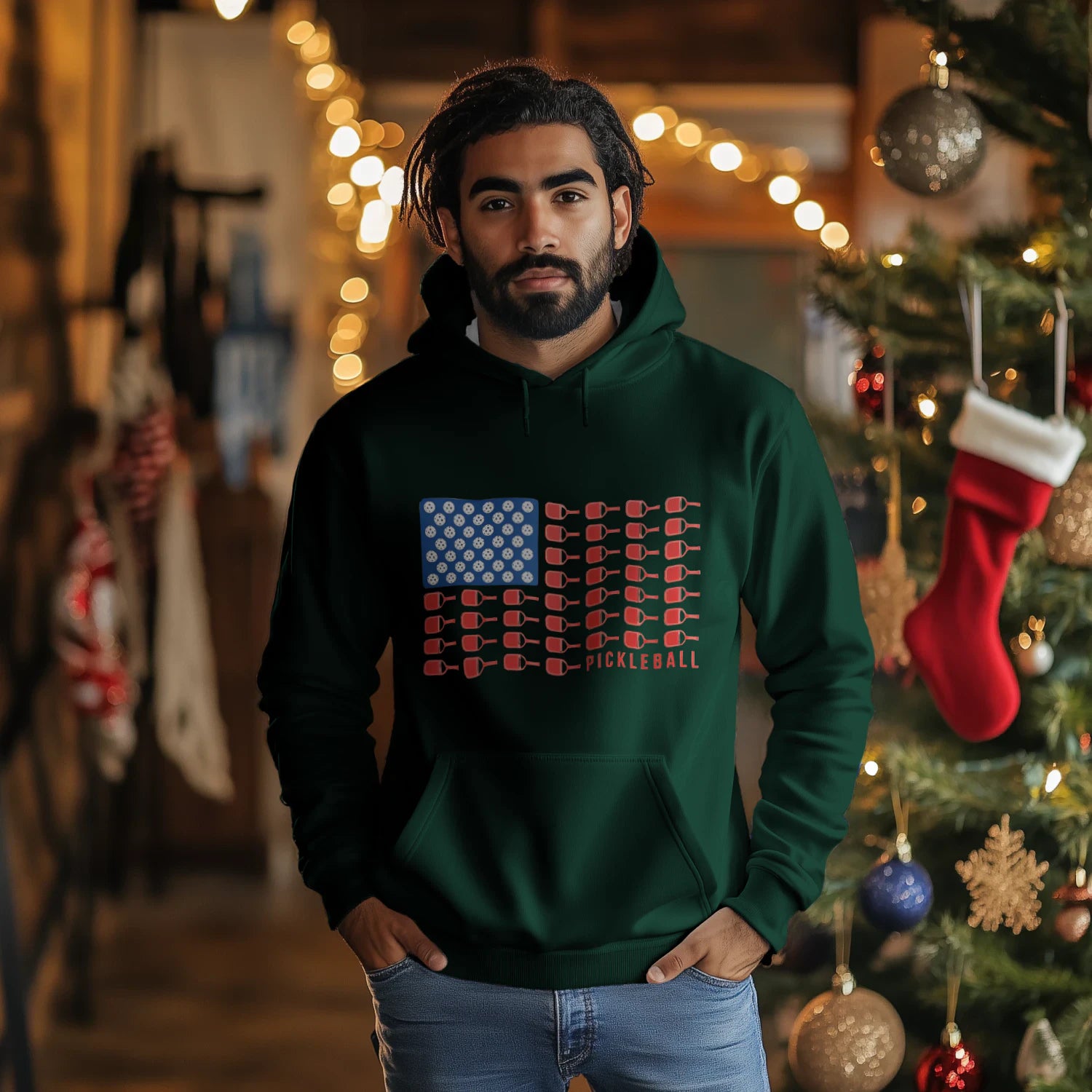 American Flag Pickleball Men’s Hoodie – Funny Gift