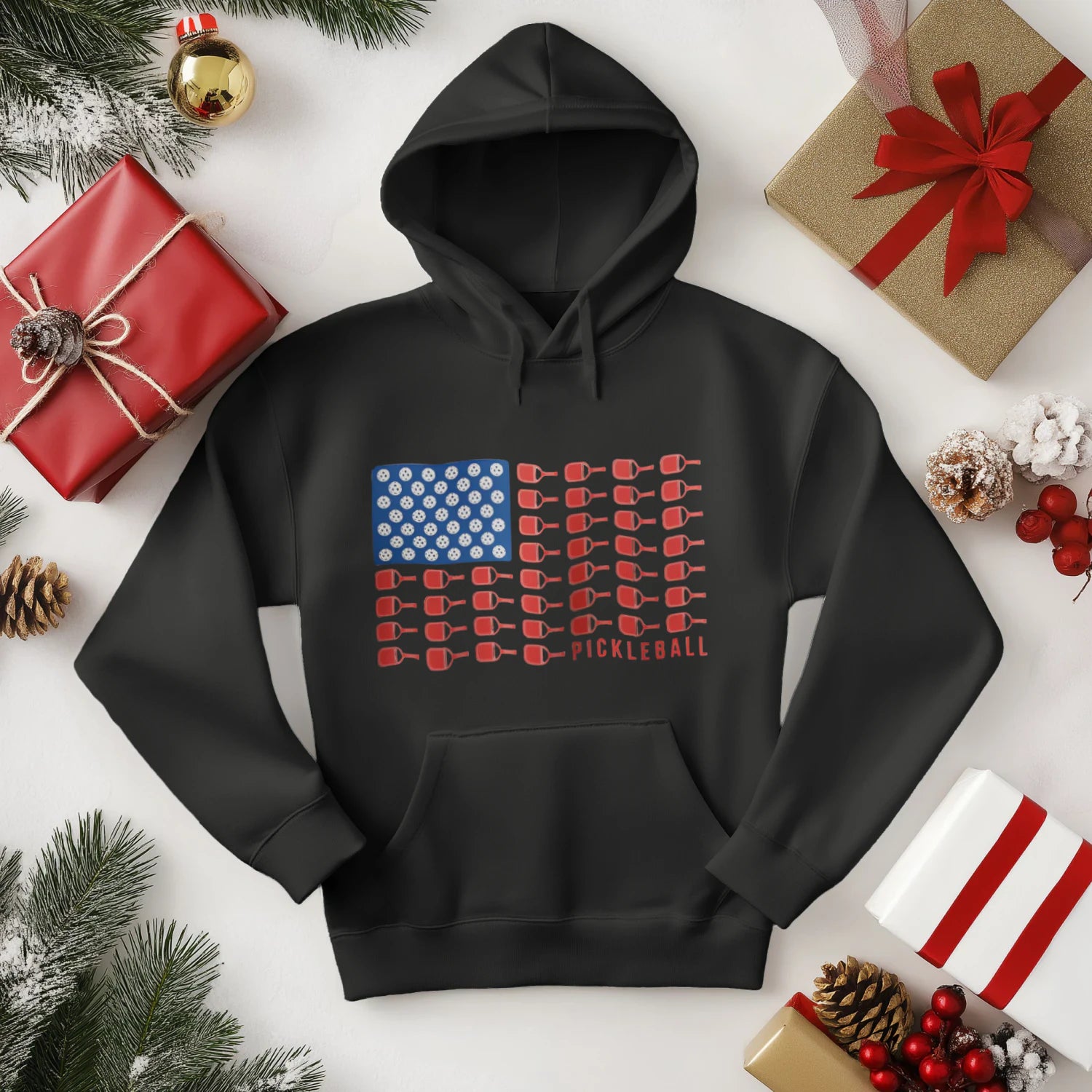 American Flag Pickleball Men’s Hoodie – Funny Gift