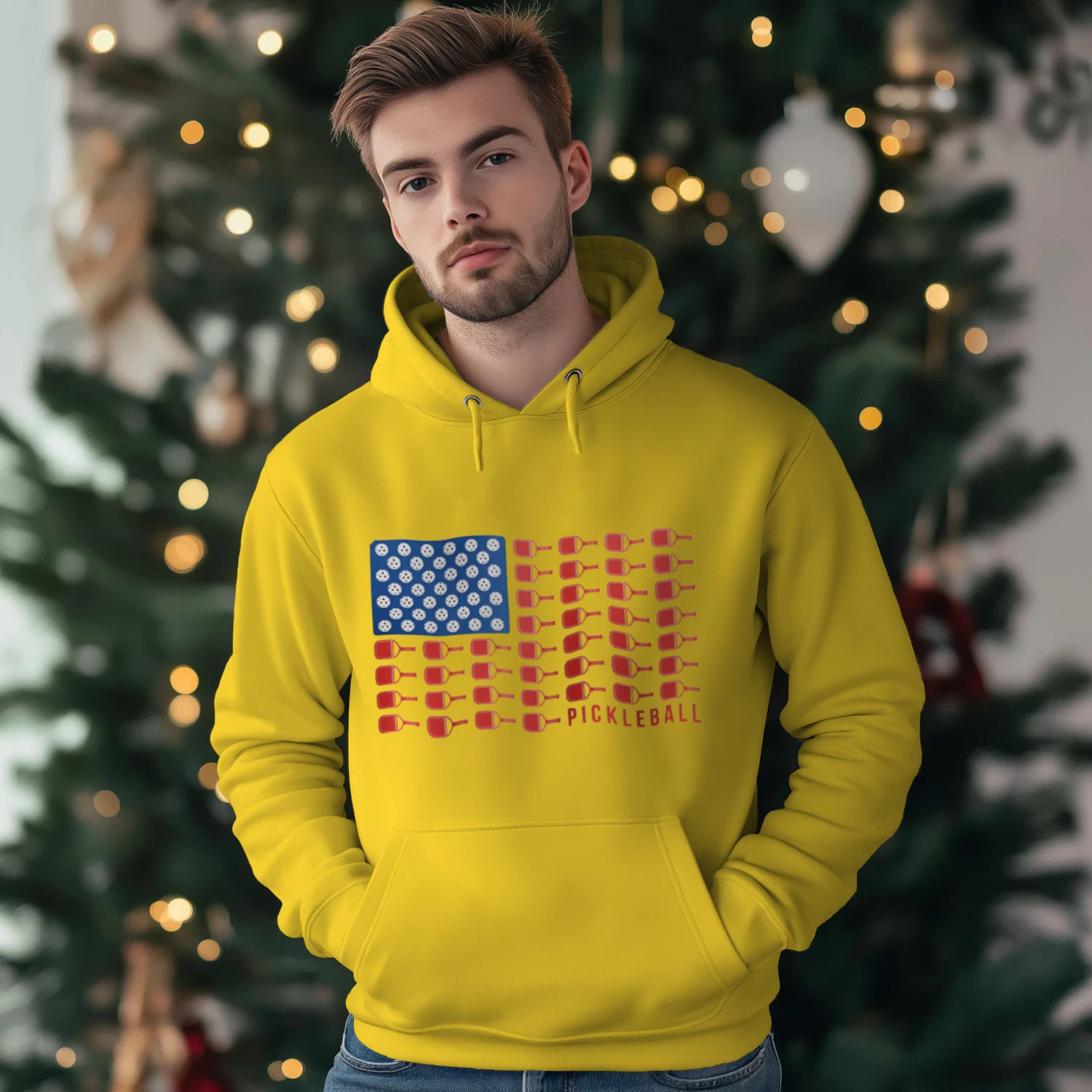 American Flag Pickleball Men’s Hoodie – Funny Gift