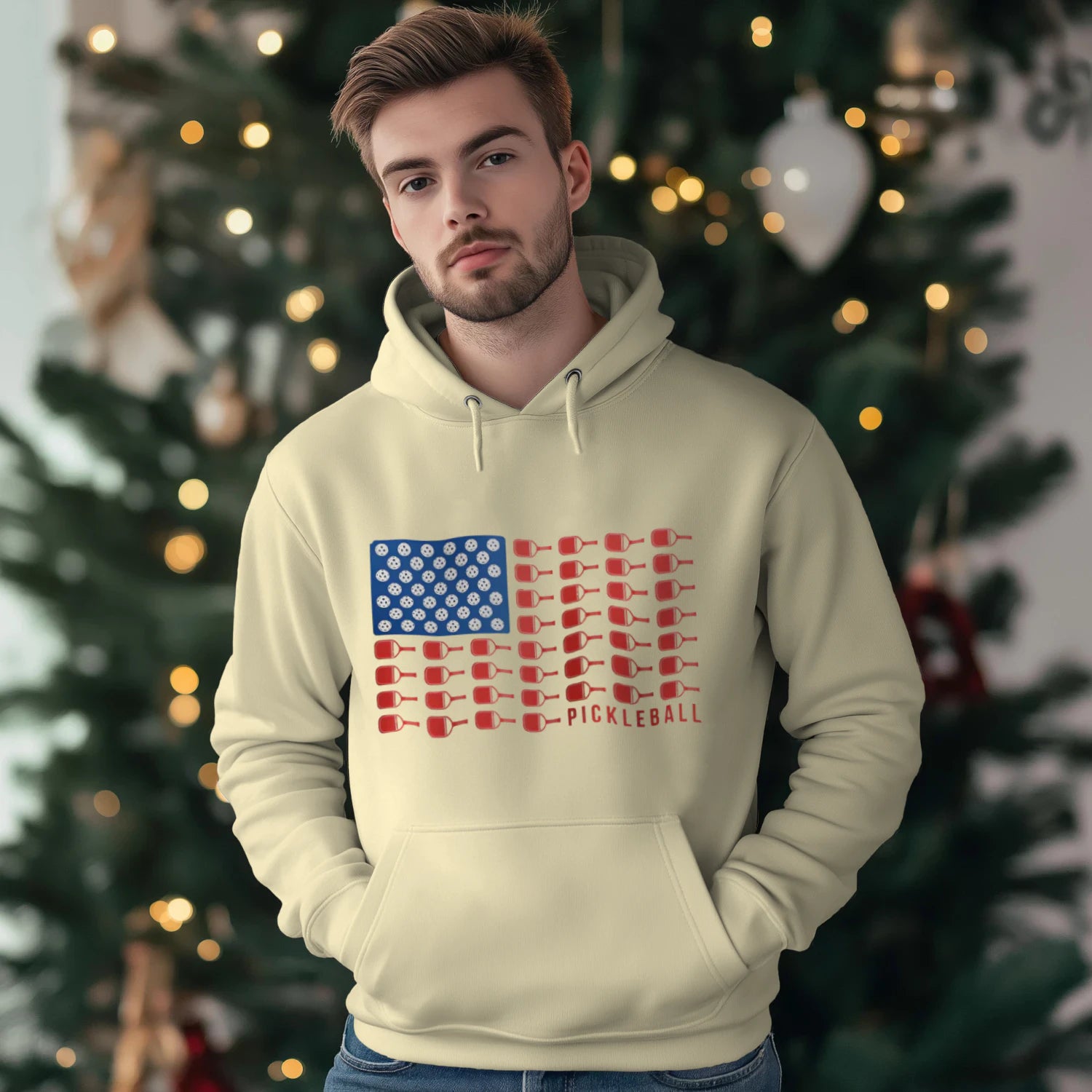 American Flag Pickleball Men’s Hoodie – Funny Gift