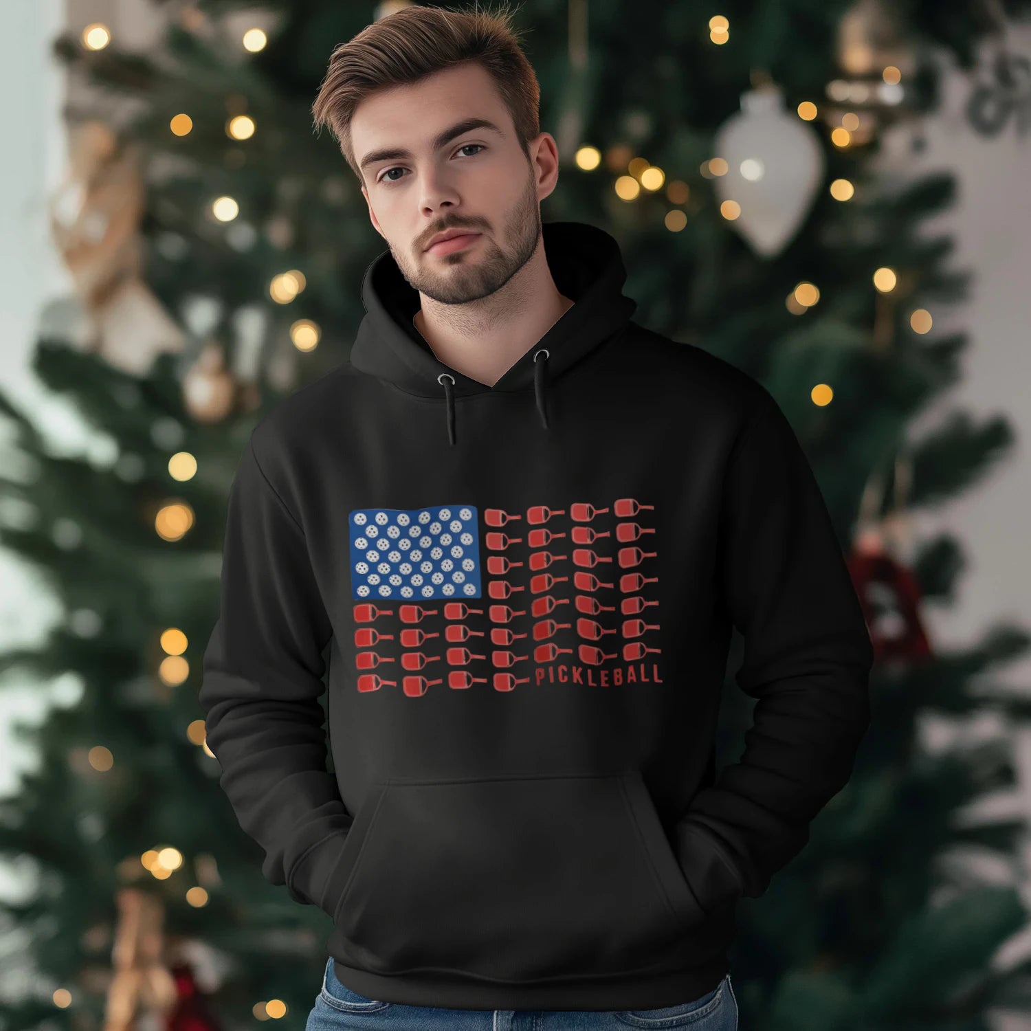 American Flag Pickleball Men’s Hoodie – Funny Gift