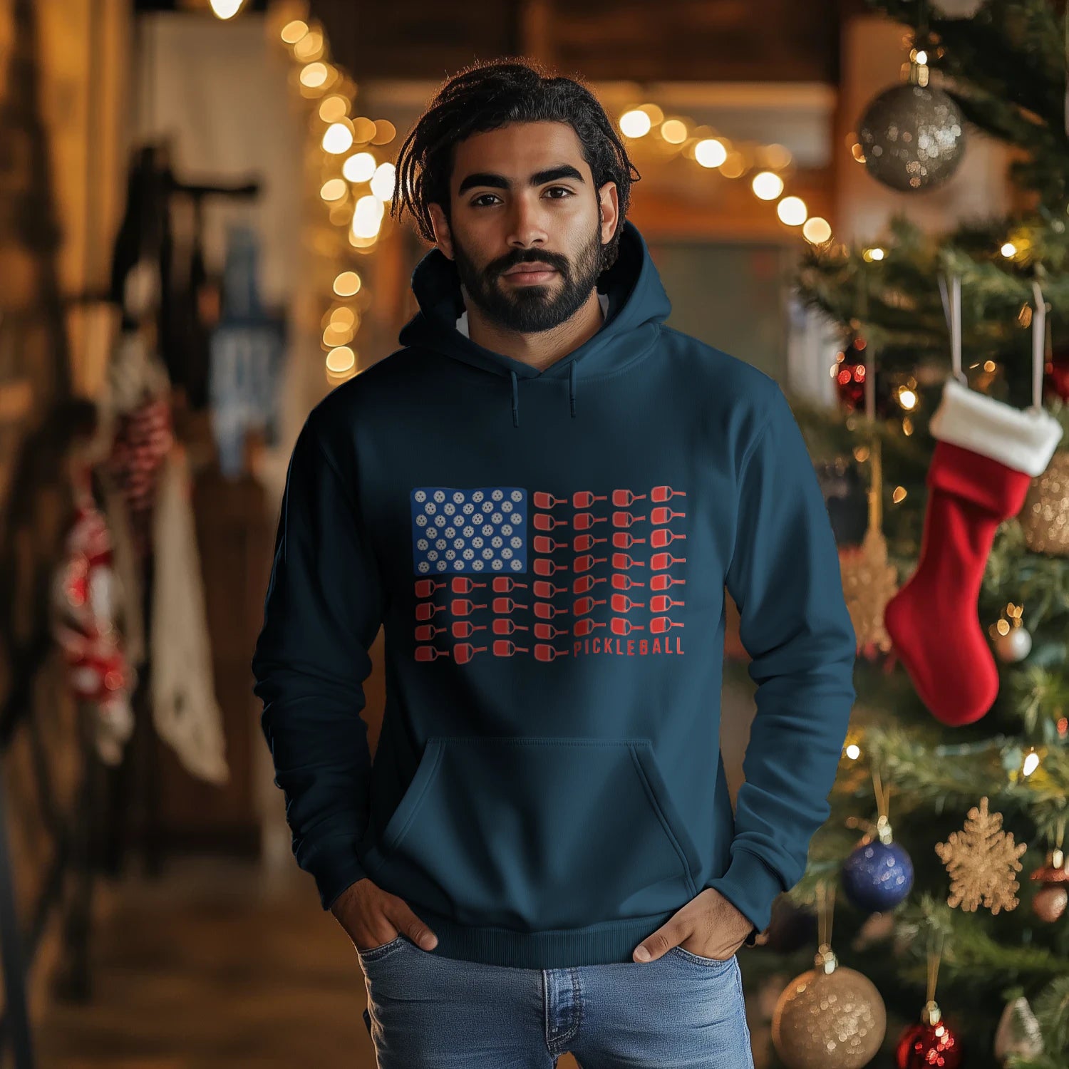 American Flag Pickleball Men’s Hoodie – Funny Gift