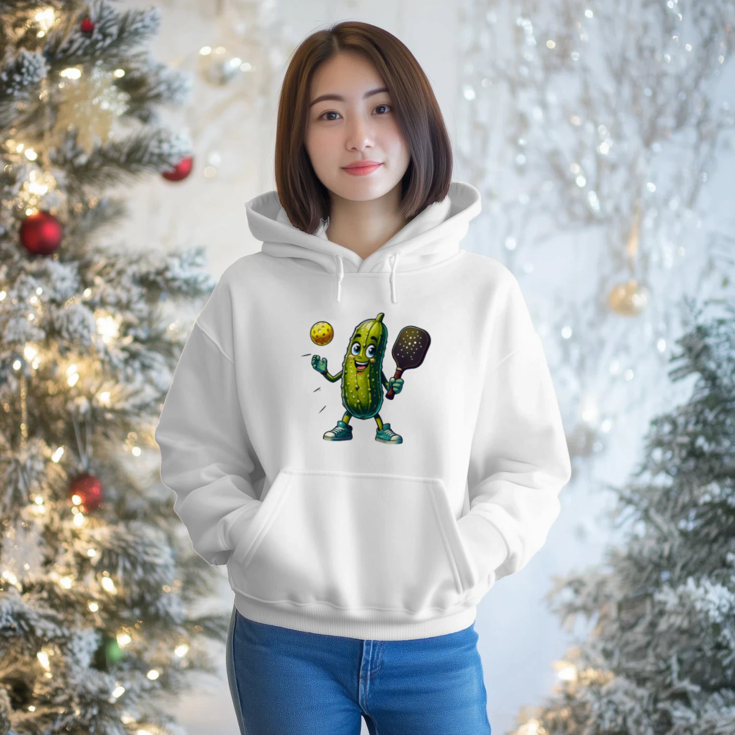 funny pickle pickleball player cartoon Women’s Hoodie – Funny Gift