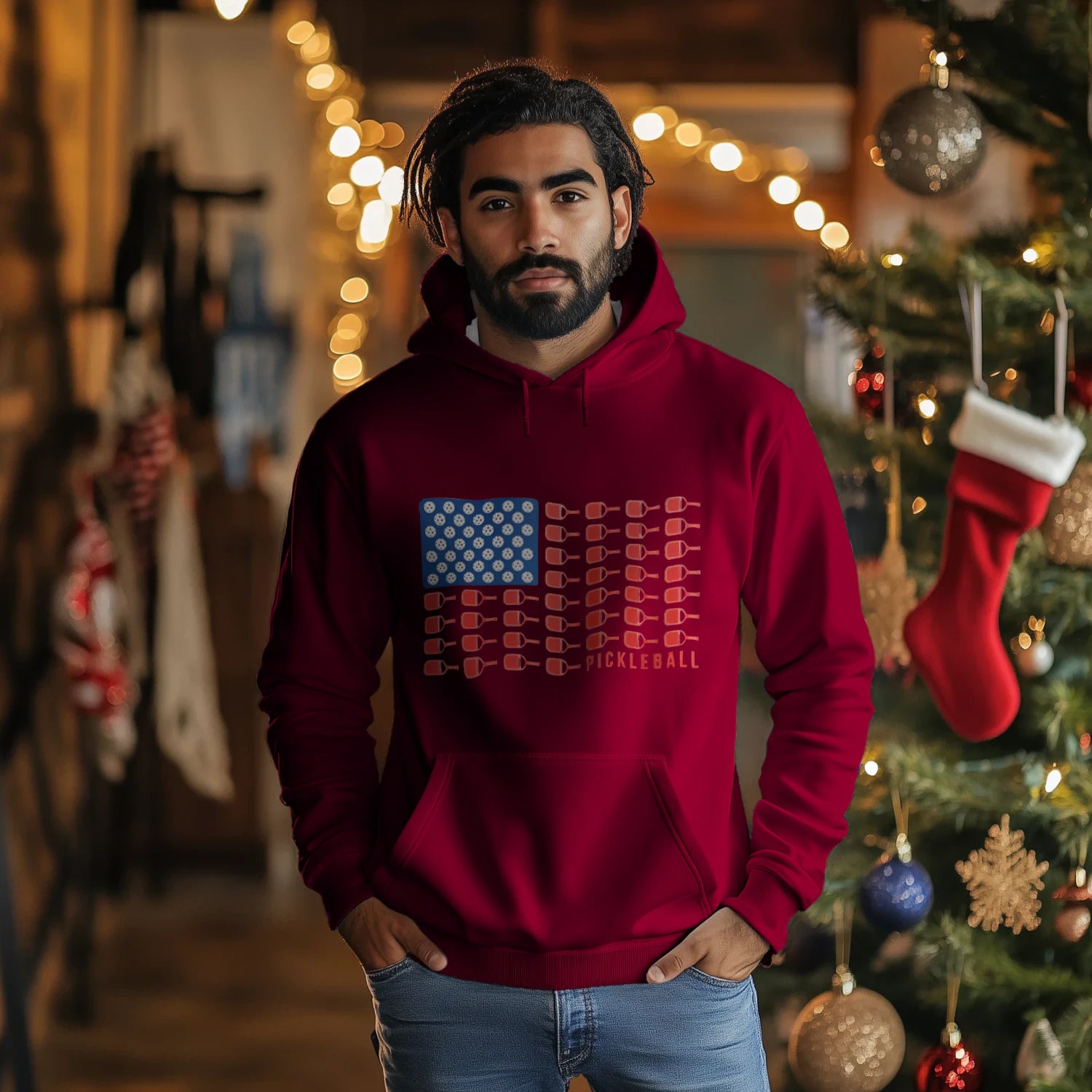 American Flag Pickleball Men’s Hoodie – Funny Gift