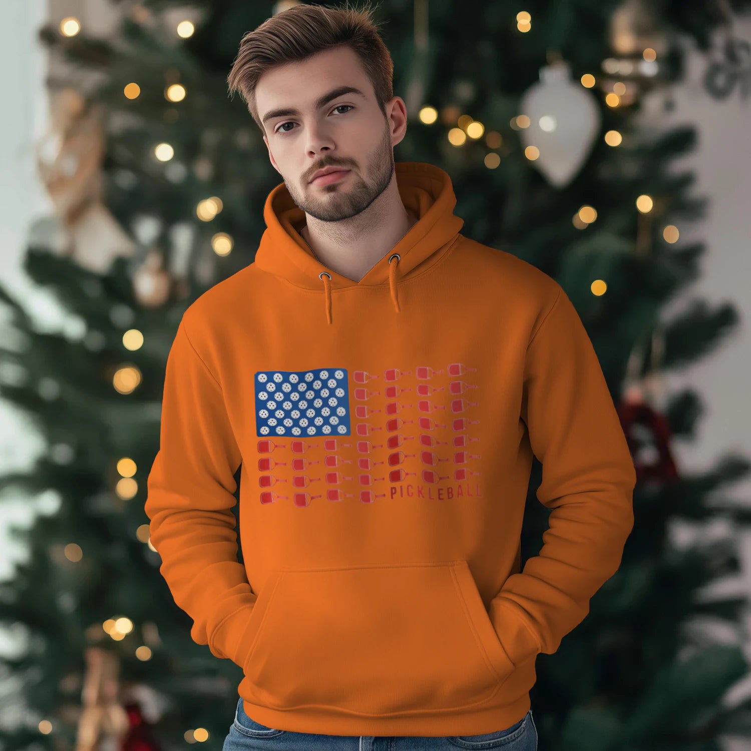 American Flag Pickleball Men’s Hoodie – Funny Gift