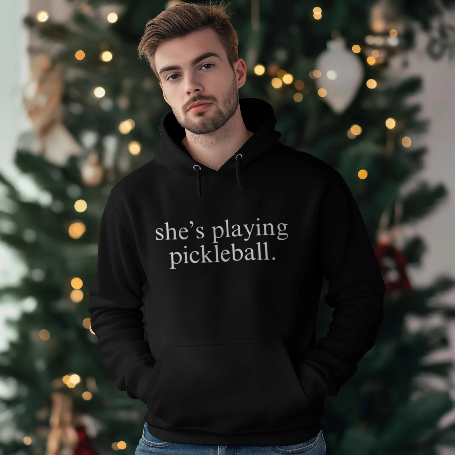 She’s Playing Pickleball Men’s Hoodie – Funny Gift
