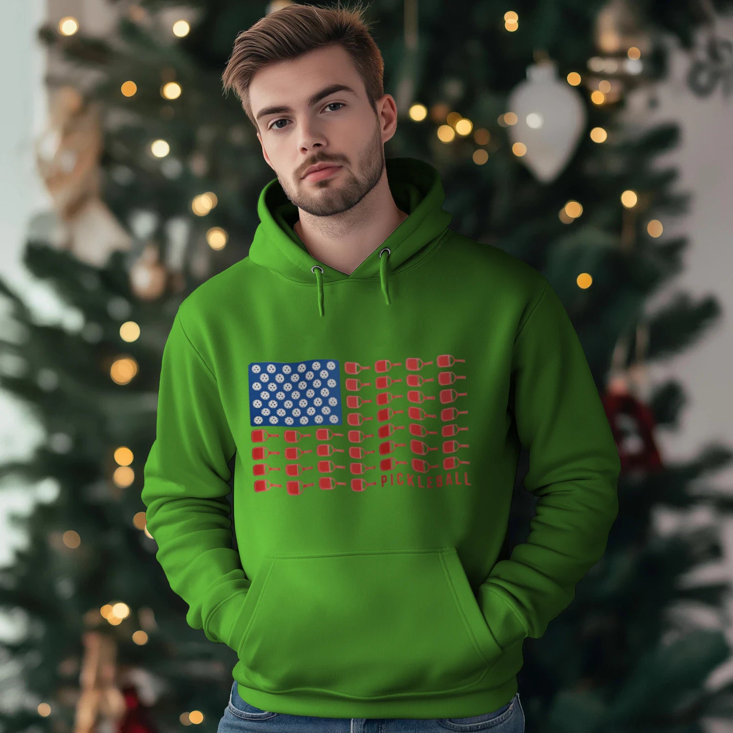 American Flag Pickleball Men’s Hoodie – Funny Gift