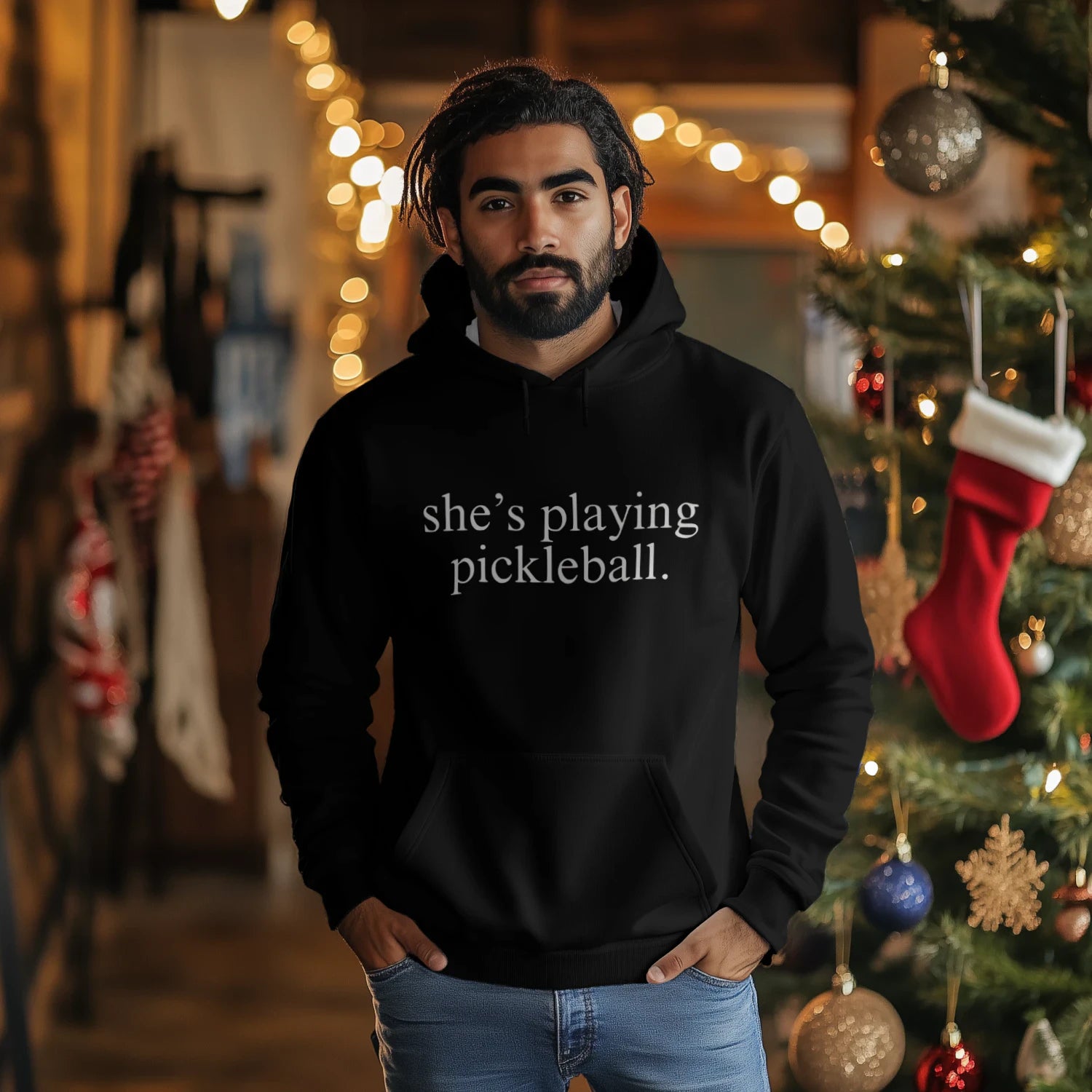 She’s Playing Pickleball Men’s Hoodie – Funny Gift