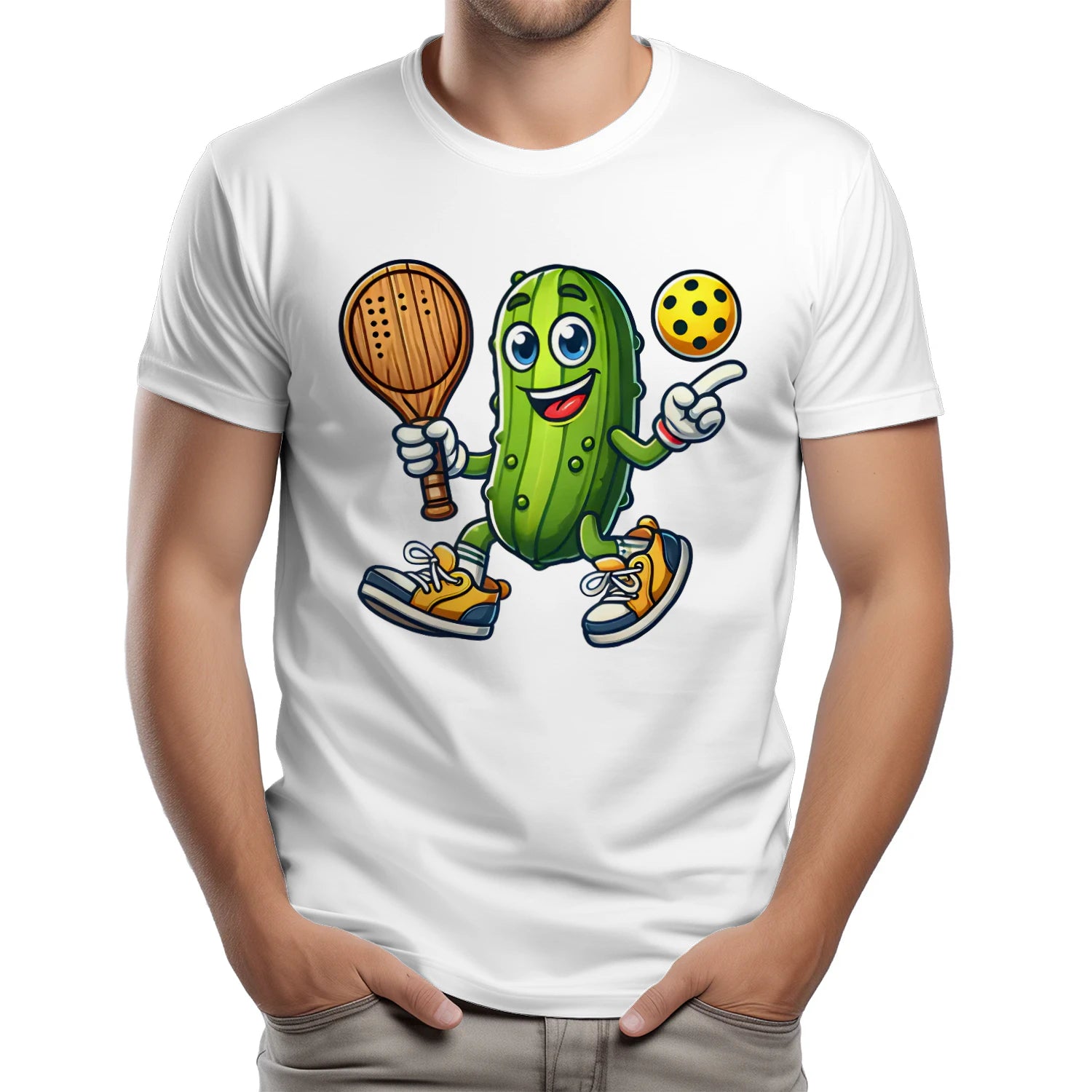 Funny Pickle Pickleball Player Cartoon T-Shirt – Funny Gift