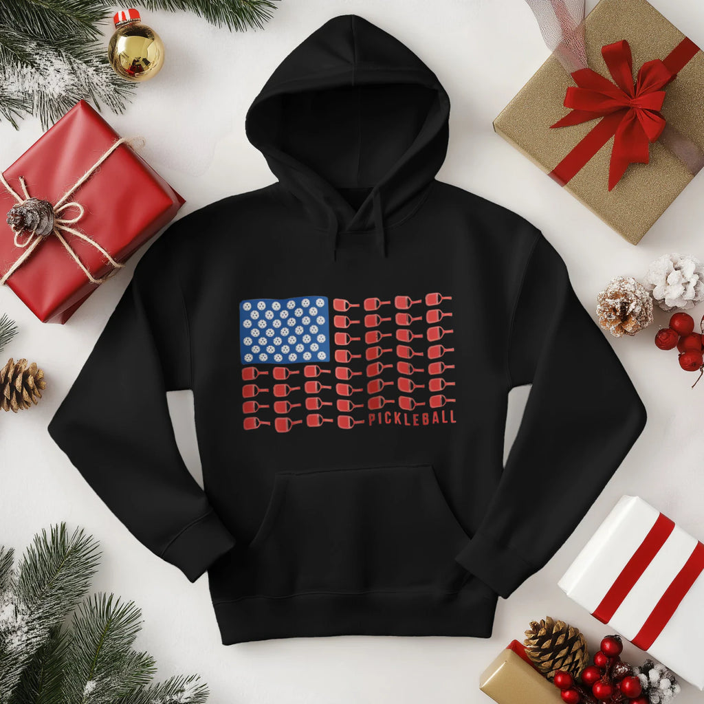 American Flag Pickleball Men’s Hoodie – Funny Gift