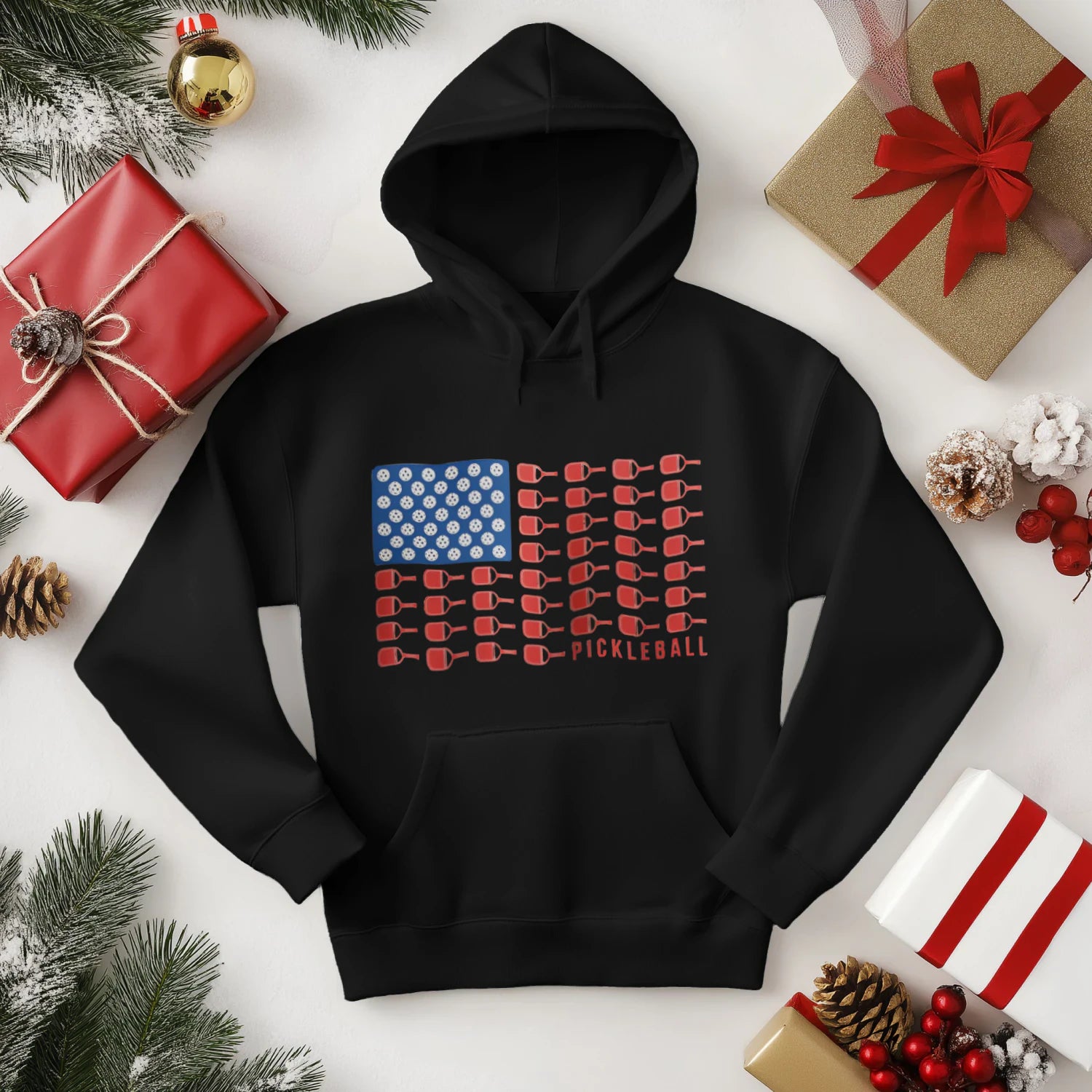 American Flag Pickleball Men’s Hoodie – Funny Gift