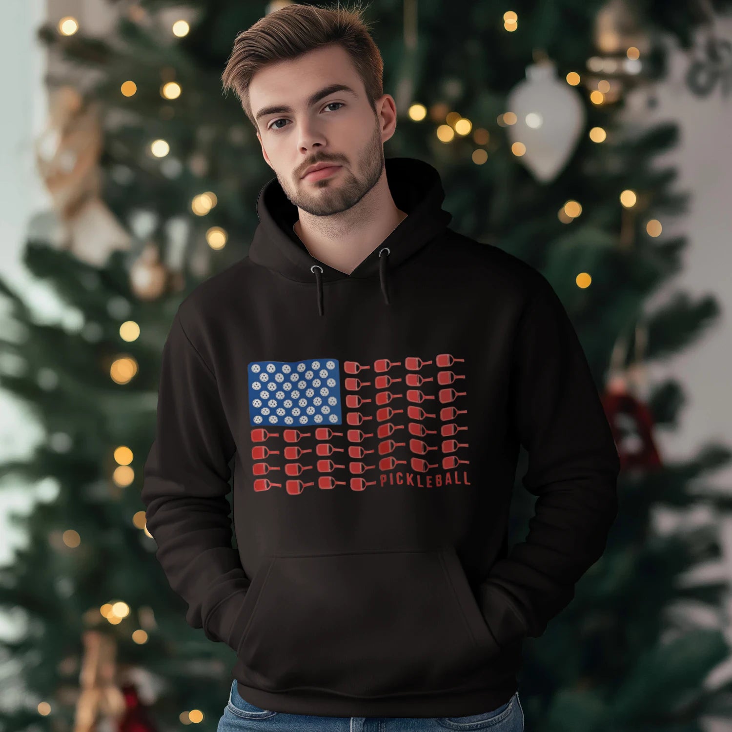 American Flag Pickleball Men’s Hoodie – Funny Gift