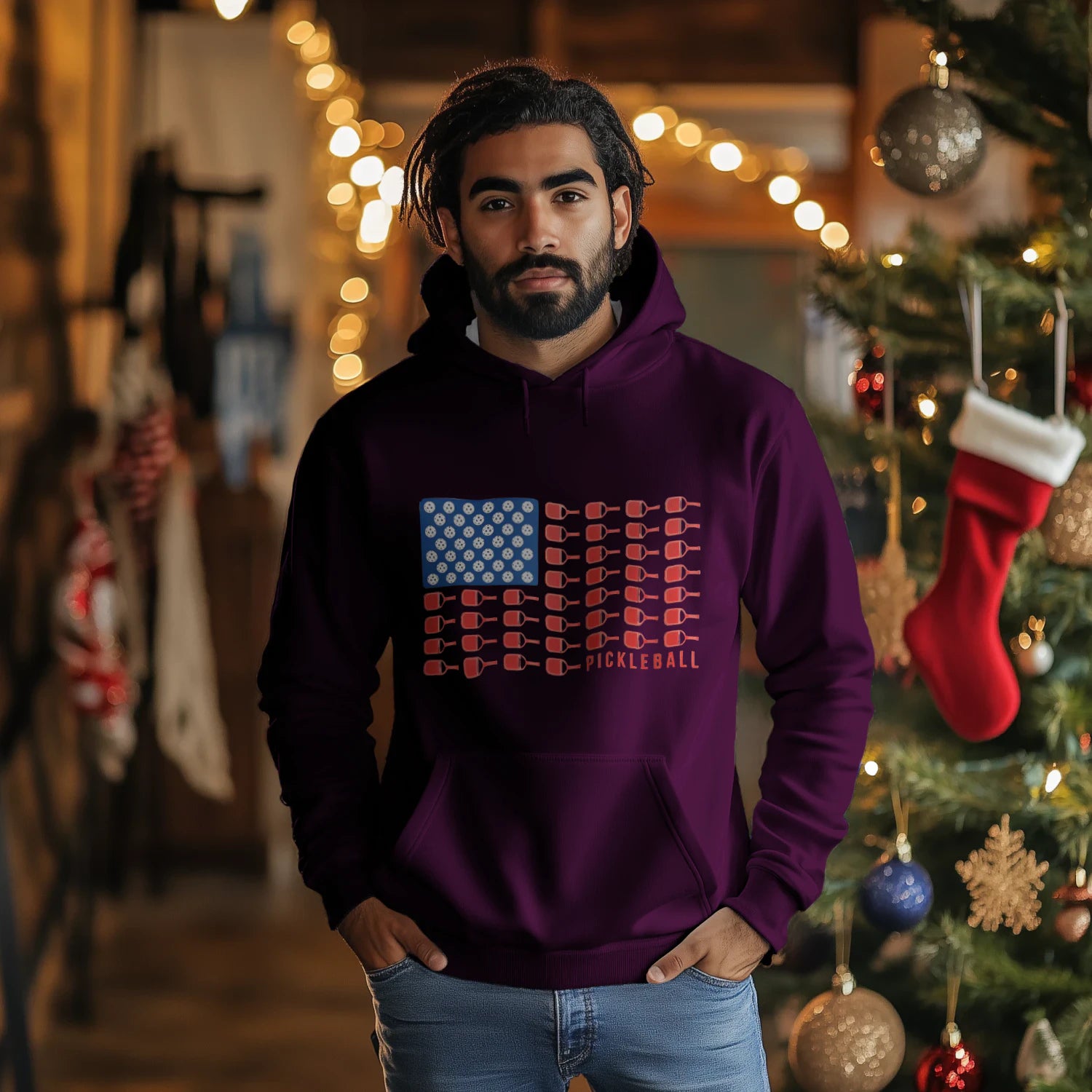 American Flag Pickleball Men’s Hoodie – Funny Gift