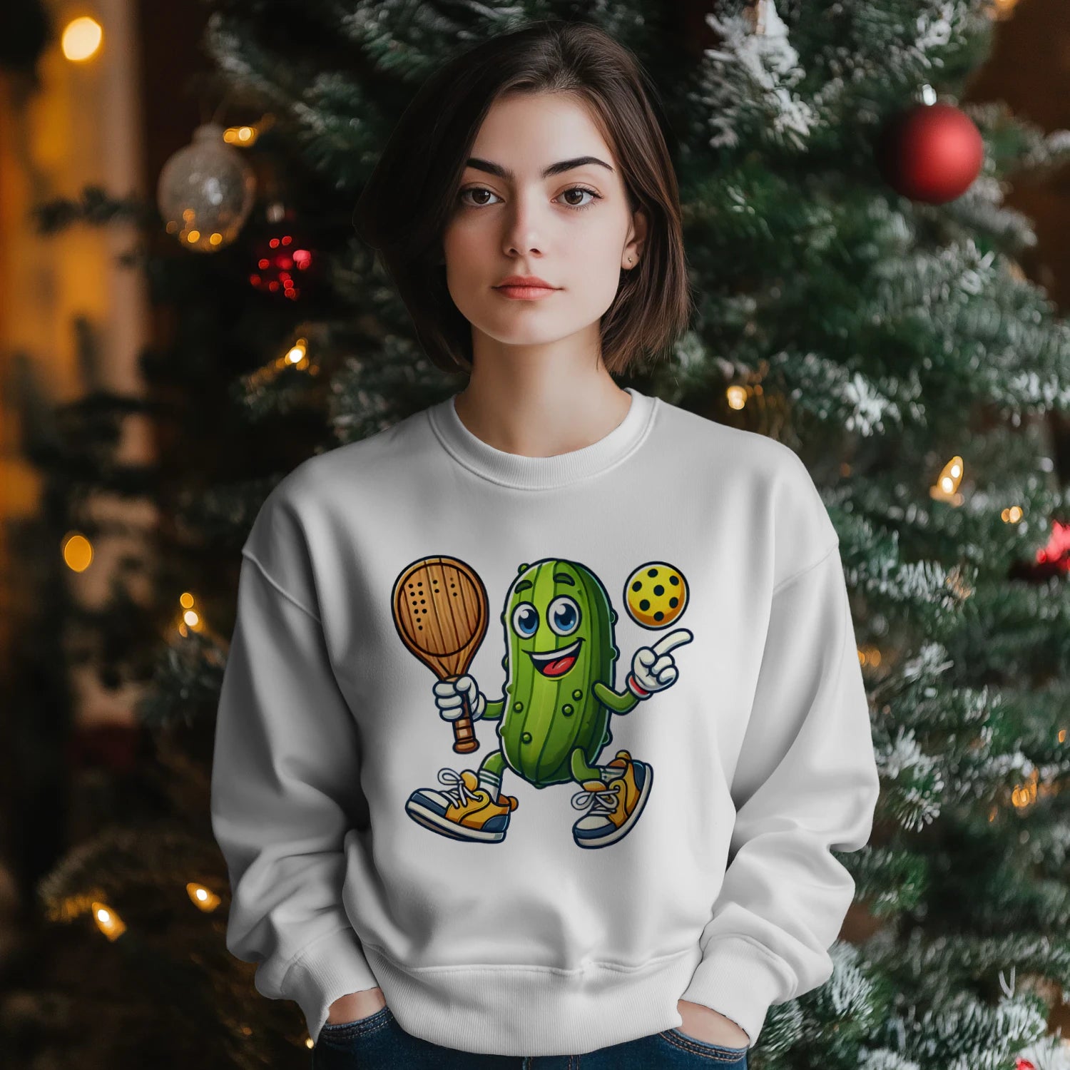 funny pickle pickleball player cartoon classic Women’s Sweatshirt – Funny Gift