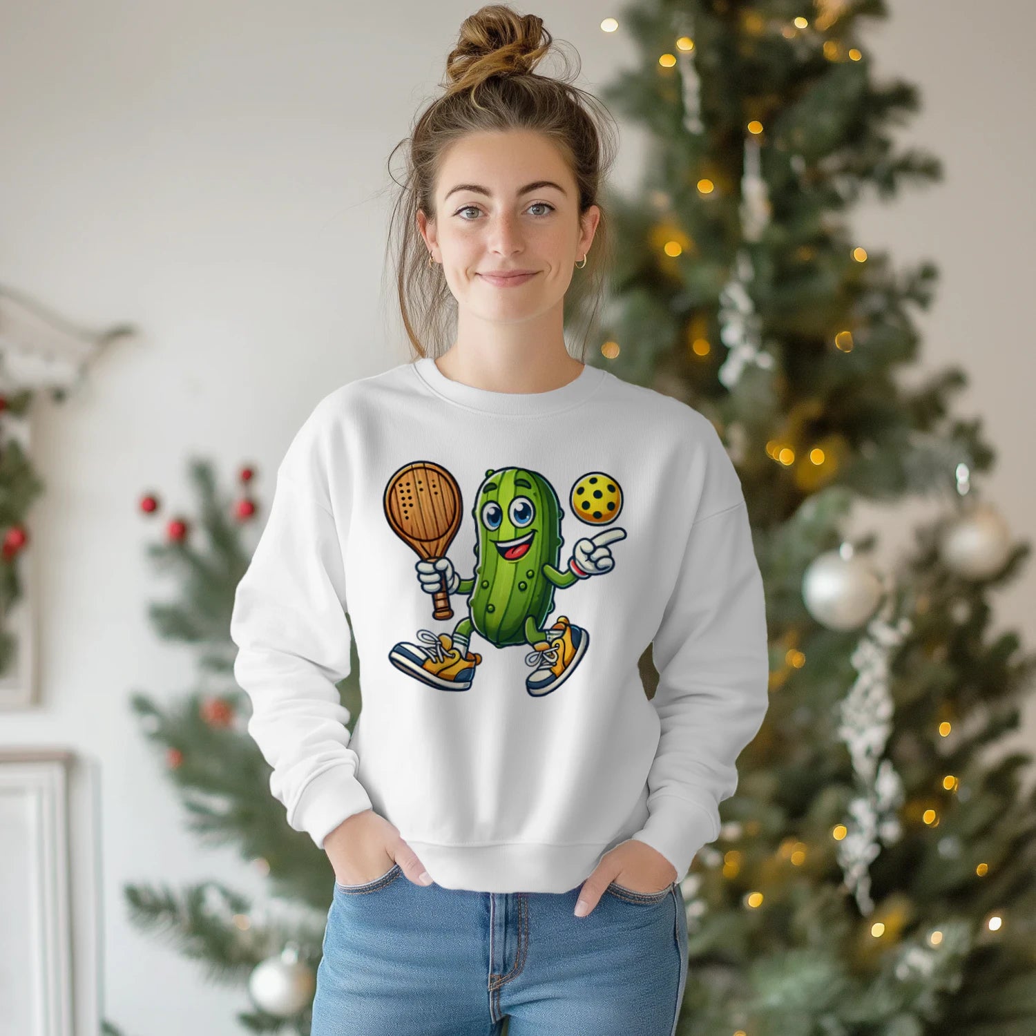 funny pickle pickleball player cartoon classic Women’s Sweatshirt – Funny Gift