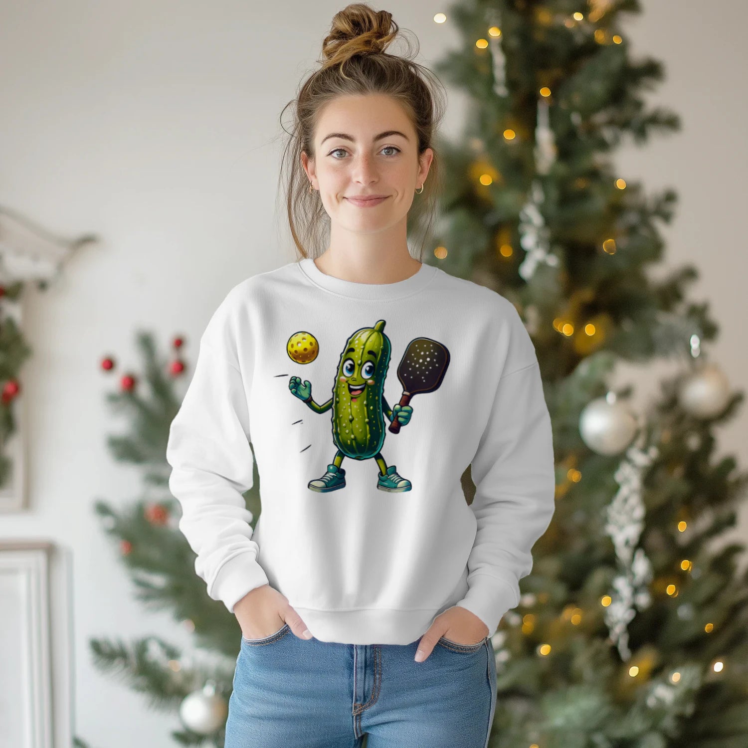 funny pickle pickleball player cartoon Women’s Sweatshirt – Funny Gift
