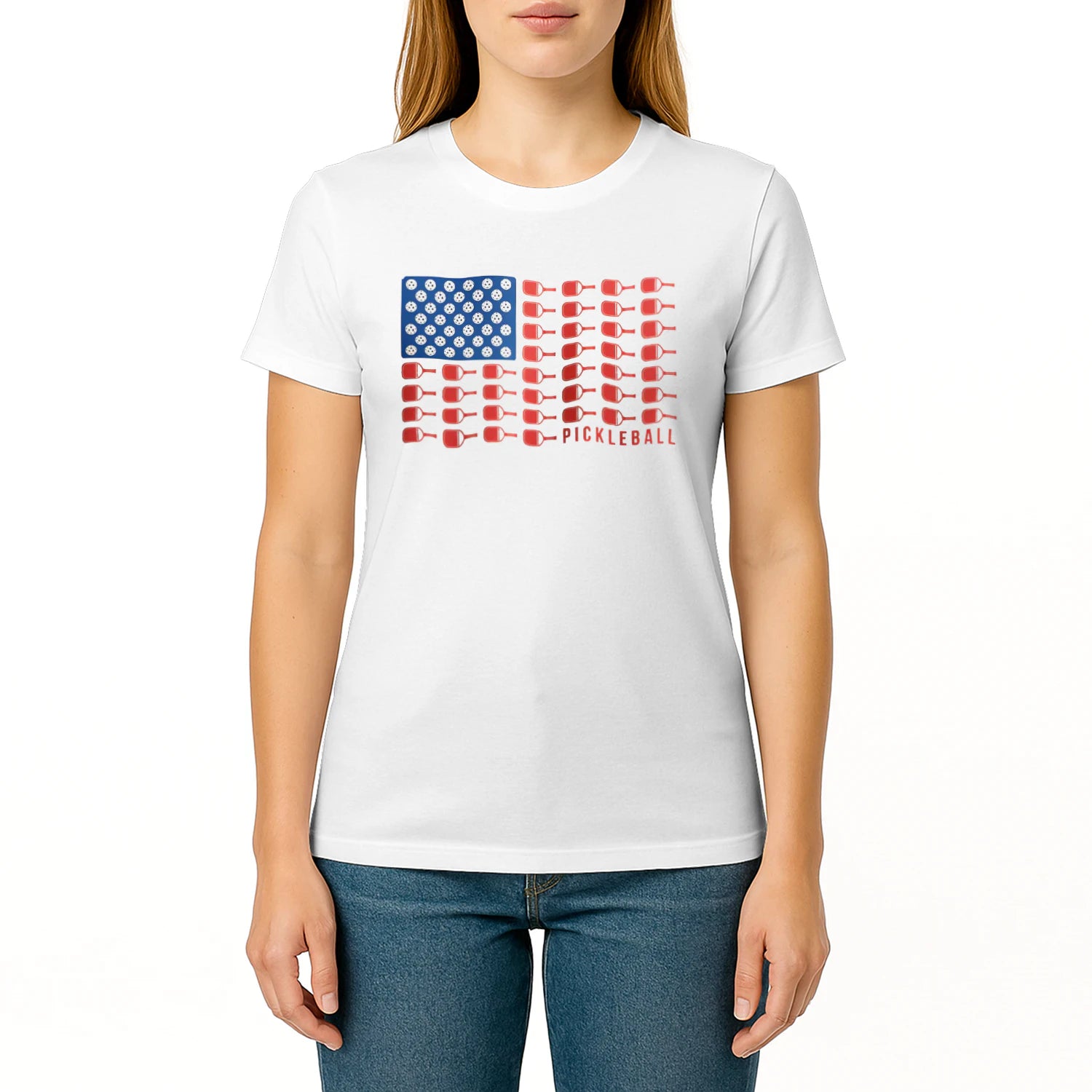 American Flag Pickleball for Women’s T-Shirt – Funny Gift