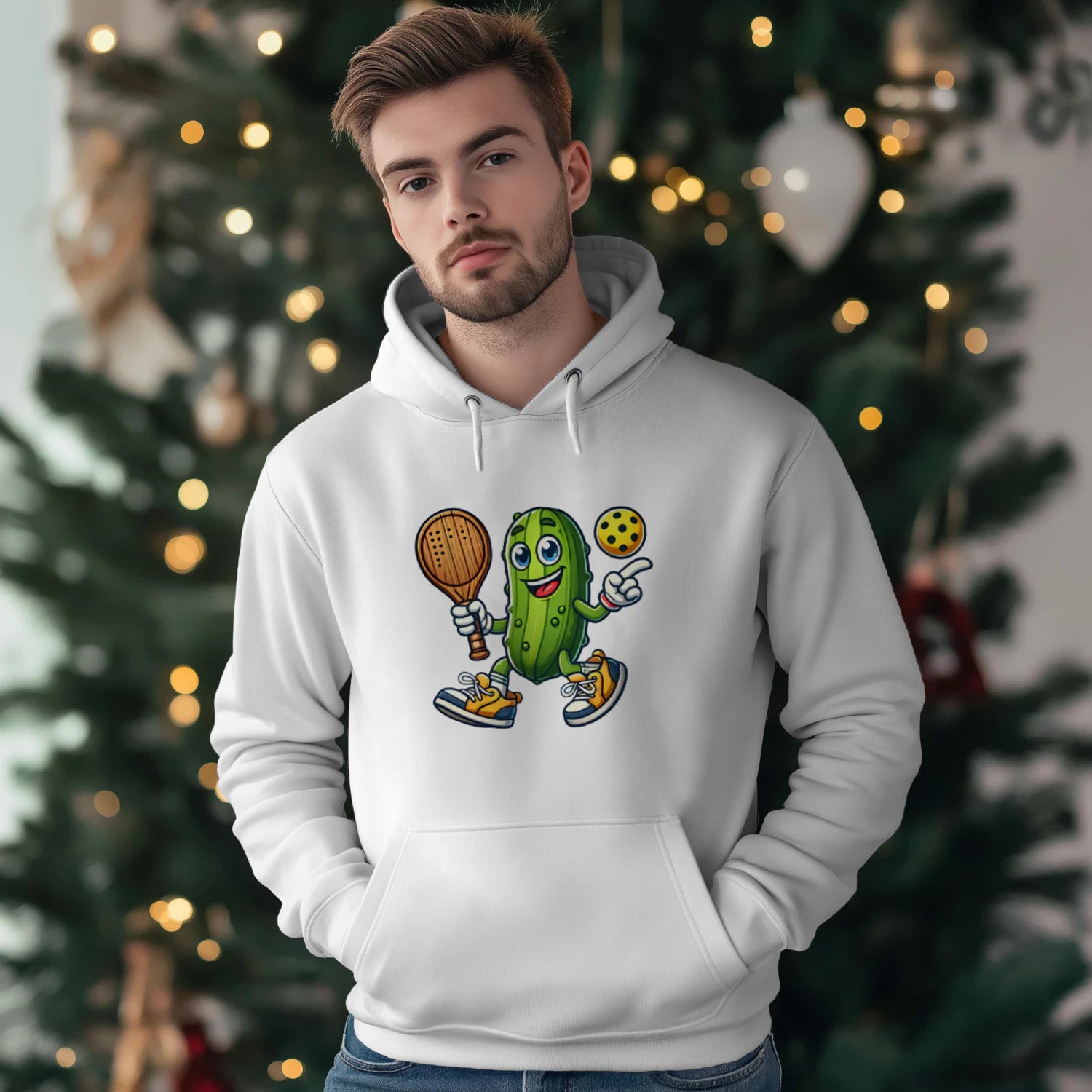 Funny Pickle Pickleball Player Cartoon Men’s Hoodie – Funny Gift