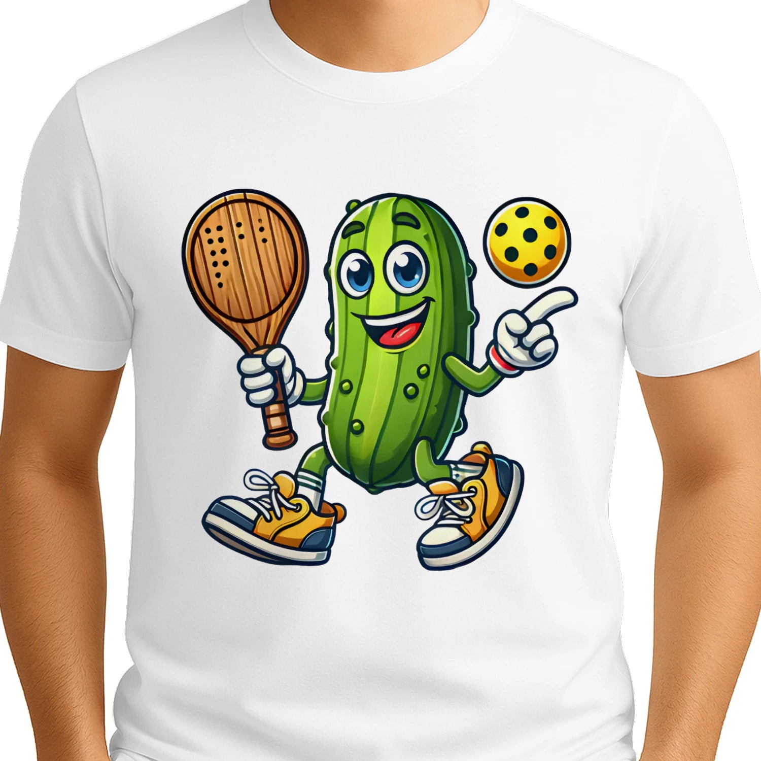 Funny Pickle Pickleball Player Cartoon T-Shirt – Funny Gift