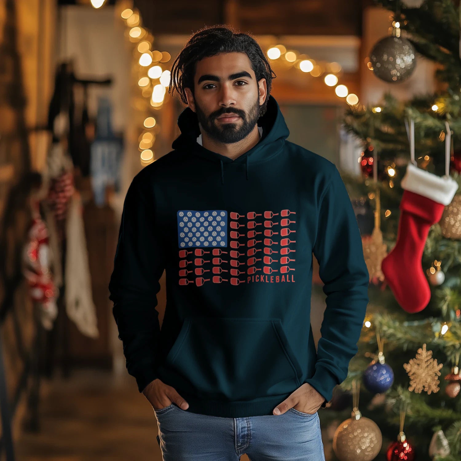 American Flag Pickleball Men’s Hoodie – Funny Gift