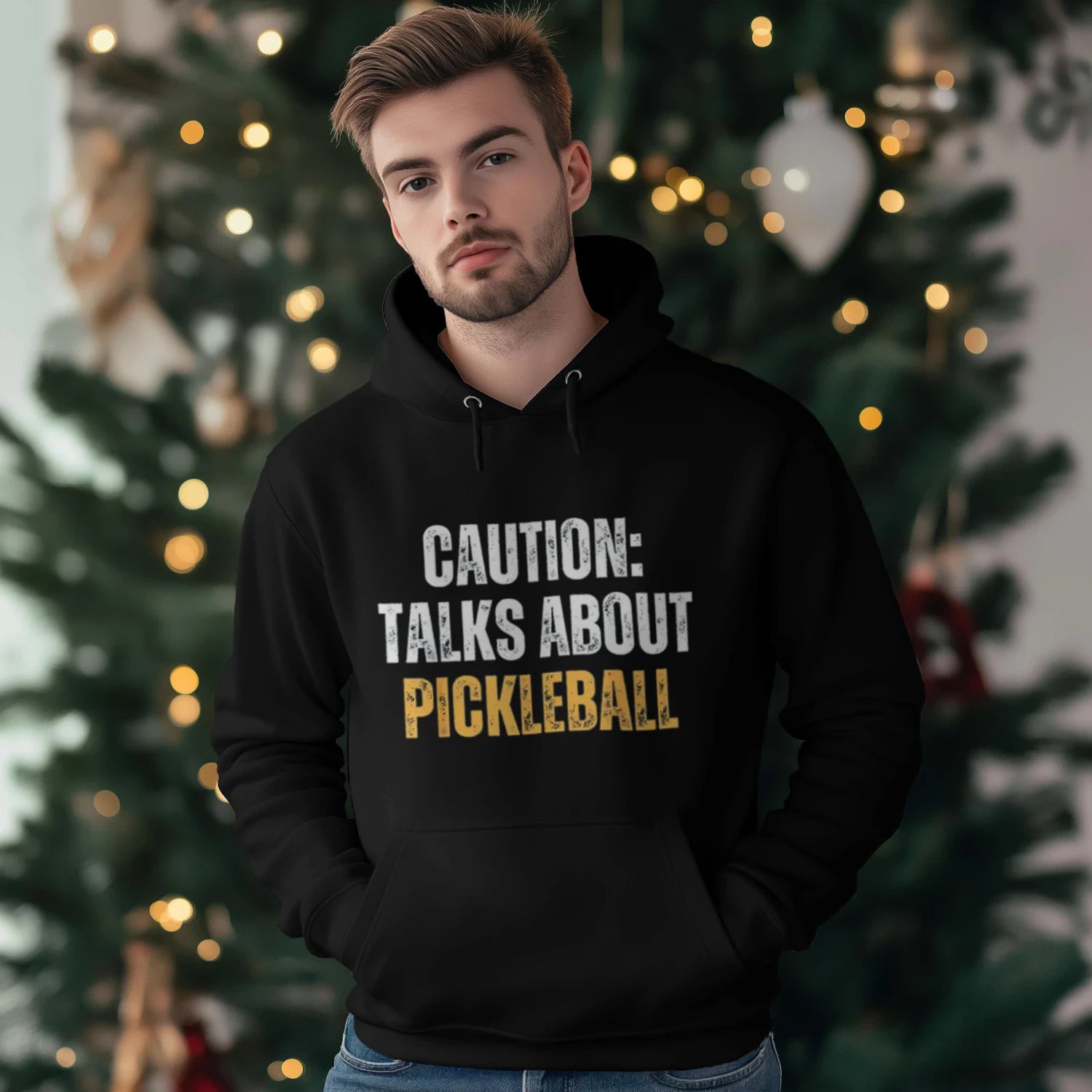 Caution: Talks About Pickleball Men’s Hoodie – Funny Gift
