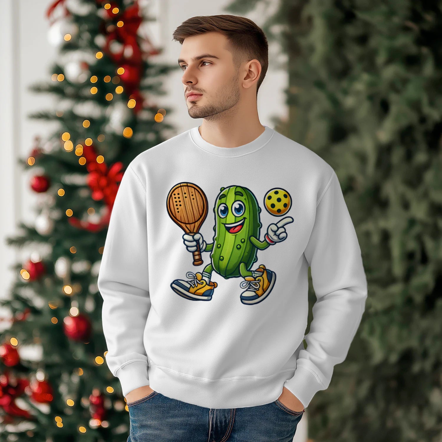 Funny Pickle Pickleball Player Cartoon Classic Men’s Sweatshirt – Funny Gift